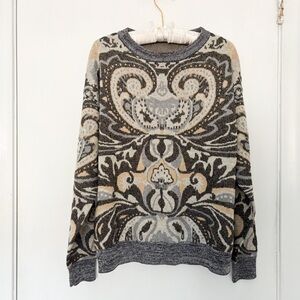 Patterned Wool Blend Sweater with Metallic Threads